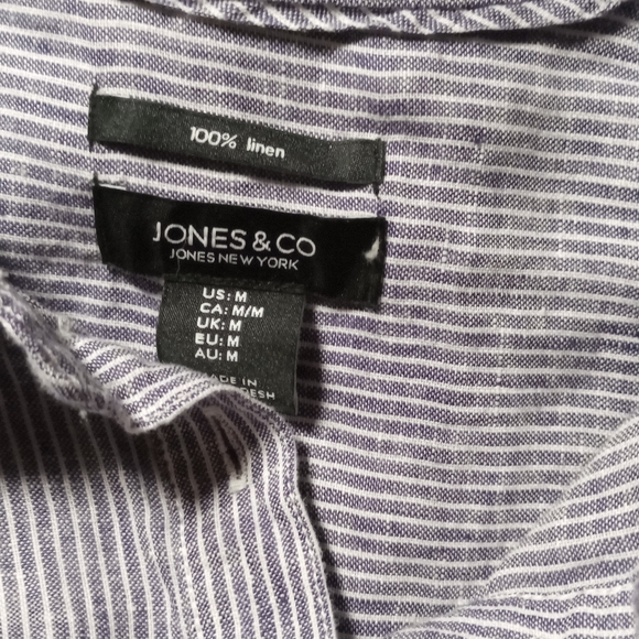 Jones & Co Blue White Striped 100% Linen Tunic Shirt Coastal Beachy Resort Med - Picture 3 of 8